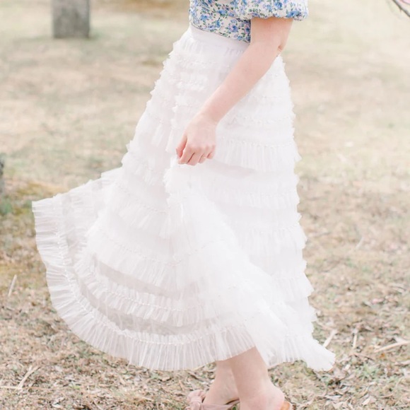 NWT White Pearl & Tulle Ruffle Bridal Midi Skirt